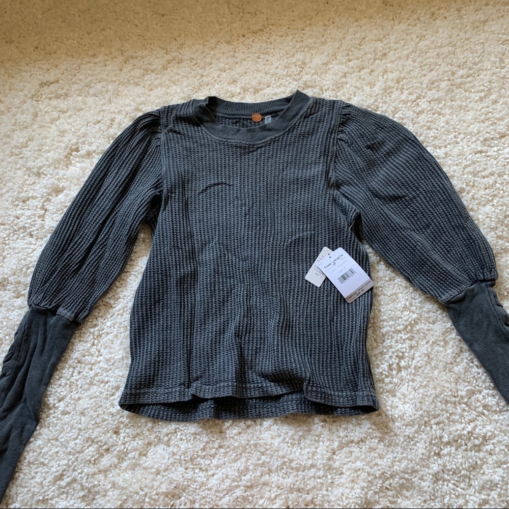 NEW free people Tasha thermal lace-up sleeve top